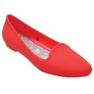 EUC CROCS Women’s Eve Ballet Flats Hot Pink/ coral Floral insoles Water size 10